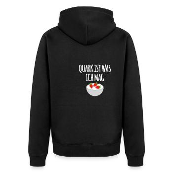 Quark mit Erdbeeren - Unisex Premium Bio Zip Hoodie - Schwarz - Hinten - Nico (187cm)