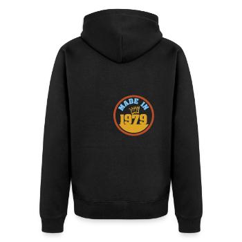 Made in 1979 - Unisex Premium Bio Zip Hoodie - Schwarz - Hinten - Nico (187cm)