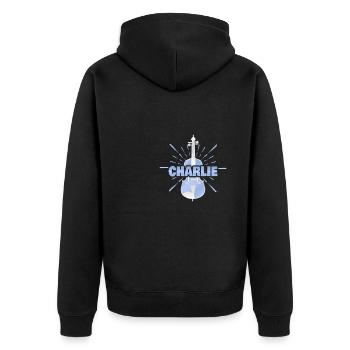 Charlie als Vorname - Unisex Premium Bio Zip Hoodie - Schwarz - Hinten - Nico (187cm)