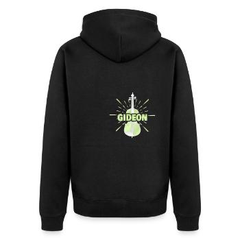 Geschenk für Gideon - Unisex Premium Bio Zip Hoodie - Schwarz - Hinten - Nico (187cm)