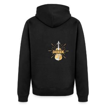 Geschenk für Derek - Unisex Premium Bio Zip Hoodie - Schwarz - Hinten - Nico (187cm)