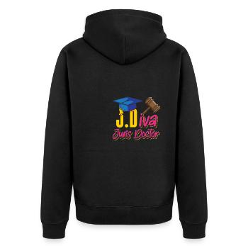 JDiva Juris Doctor - Unisex Premium Bio Zip Hoodie - Schwarz - Hinten - Nico (187cm)
