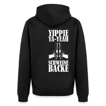 Schweinbacke Spruch Geschenk - Unisex Premium Bio Zip Hoodie - Schwarz - Hinten - Nico (187cm)