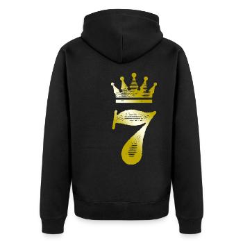 7 Zahl Krone Gold - Unisex Premium Bio Zip Hoodie - Schwarz - Hinten - Nico (187cm)
