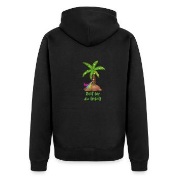 reif für die insel,urlaub,ferien,palme,insel - Unisex Premium Bio Zip Hoodie - Schwarz - Hinten - Nico (187cm)