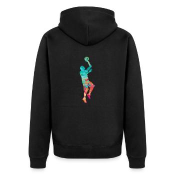 Basketball Player - PopArt - Unisex Premium Bio Zip Hoodie - Schwarz - Hinten - Nico (187cm)