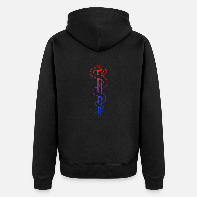 Aesculapius rouge-bleu | Bâtonnet d'Asclépios rouge-bleu - Veste à capuche bio Premium Unisexe - noir