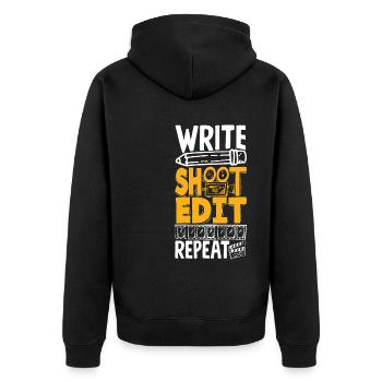 Write Shoot Edit Repeat Filmmaker - Unisex Premium Bio Zip Hoodie - Schwarz - Hinten - Nico (187cm)
