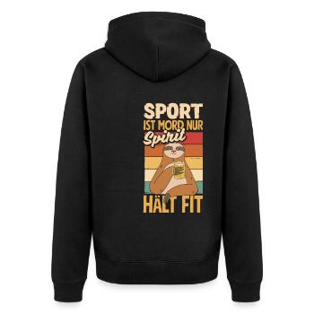 Sport ist Mord nur Sprit hält fit Biertrinker & - Unisex Premium Bio Zip Hoodie - Schwarz - Hinten - Nico (187cm)