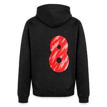 8 Rot Muster - Unisex Premium Bio Zip Hoodie - Schwarz - Hinten - Nico (187cm)