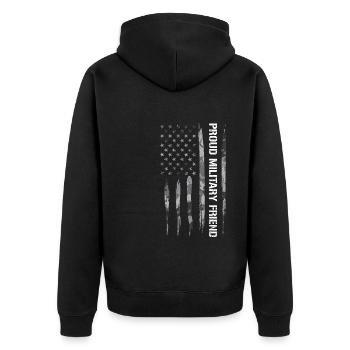 Proud Military Friend - Unisex Premium Bio Zip Hoodie - Schwarz - Hinten - Nico (187cm)