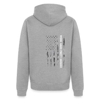 Work Hard Party Harder - Unisex Premium Bio Zip Hoodie - Grau meliert - Hinten - Nico (187cm)