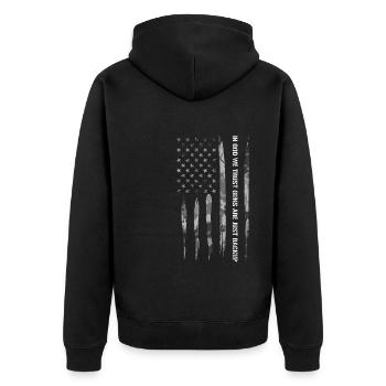 In God We Trust Guns Are Just Ba... - Unisex Premium Bio Zip Hoodie - Schwarz - Hinten - Nico (187cm)