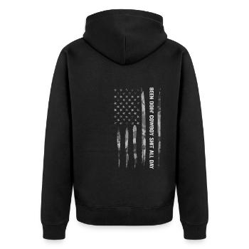 Been Doin' Cowboy Shit All Day - Unisex Premium Bio Zip Hoodie - Schwarz - Hinten - Nico (187cm)