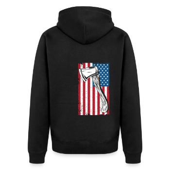 Axtwerfen usa - Unisex Premium Bio Zip Hoodie - Schwarz - Hinten - Nico (187cm)