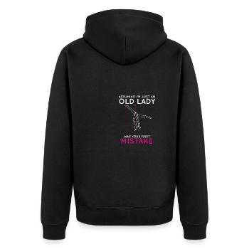 Assuming I'm Just An Old Lady Was Your First - Unisex Premium Bio Zip Hoodie - Schwarz - Hinten - Nico (187cm)