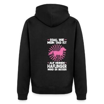 Haflinger Pferd Reiter Geschenk - Unisex Premium Bio Zip Hoodie - Schwarz - Hinten - Nico (187cm)