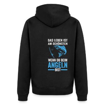 Angeln Fische Angler Geschenk - Unisex Premium Bio Zip Hoodie - Schwarz - Hinten - Nico (187cm)