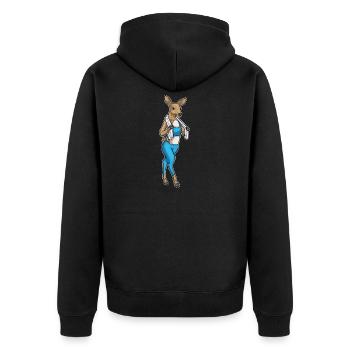 Reh Bodybuilder Handtuch Fitness - Unisex Premium Bio Zip Hoodie - Schwarz - Hinten - Nico (187cm)
