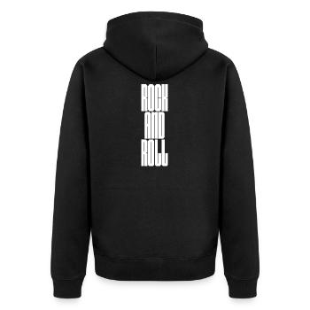 Rock'n'Roll Bold Typografie - Unisex Premium Bio Zip Hoodie - Schwarz - Hinten - Nico (187cm)