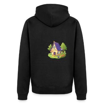 Märchen Haus Fischer mit Fisch und Boot - Unisex Premium Bio Zip Hoodie - Schwarz - Hinten - Nico (187cm)