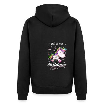 Einhorn Pyjama Weihnachten Schlafen - Unisex Premium Bio Zip Hoodie - Schwarz - Hinten - Nico (187cm)