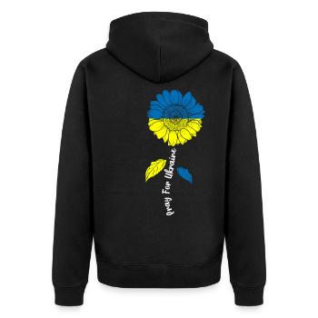 Pray For Ukraine Sunflower Peace - Unisex Premium Bio Zip Hoodie - Schwarz - Hinten - Nico (187cm)