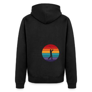 RETRO GOLF DESIGN - Unisex Premium Bio Zip Hoodie - Schwarz - Hinten - Nico (187cm)