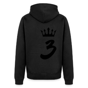 3 Zahl Krone - Unisex Premium Bio Zip Hoodie - Schwarz - Hinten - Nico (187cm)