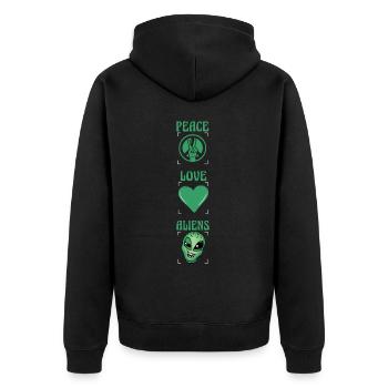 Peace Love Aliens - Unisex Premium Bio Zip Hoodie - Schwarz - Hinten - Nico (187cm)