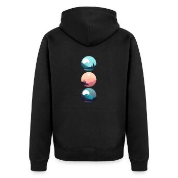 Gebirgslandschaft Geometrische Kunst - Unisex Premium Bio Zip Hoodie - Schwarz - Hinten - Nico (187cm)