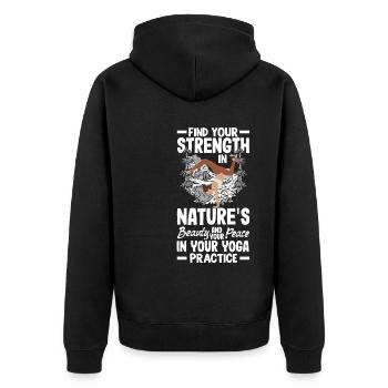 Trouvez votre force dans votre pratique du yoga - Veste à capuche bio Premium Unisexe - noir - Dos - Nico (187cm)