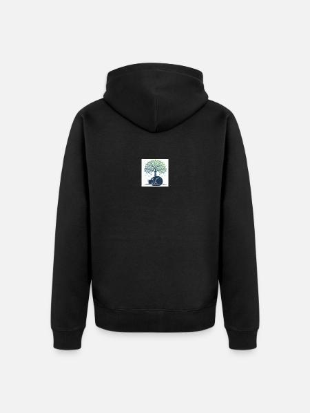 Sleeper cat under tree swirl - Unisex Premium Organic Zip Hoodie - black