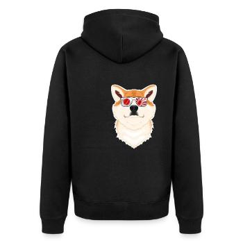 Akita Inu Japan Sunglasses I Japanese Flag - Unisex Premium Bio Zip Hoodie - Schwarz - Hinten - Nico (187cm)