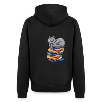 Bücher Lesen Buch Katze Bücherwurm Buchnerd Roman - Unisex Premium Bio Zip Hoodie - Schwarz - Hinten - Nico (187cm)