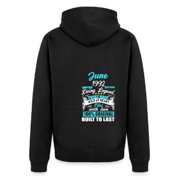 Juni 1992 - 30. Geburtstag Geschenk. Awesome. - Unisex Premium Bio Zip Hoodie - Schwarz - Hinten - Nico (187cm)
