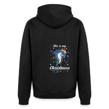 Hai Pyjama Weihnachten Schlafen - Unisex Premium Bio Zip Hoodie - Schwarz - Hinten - Nico (187cm)