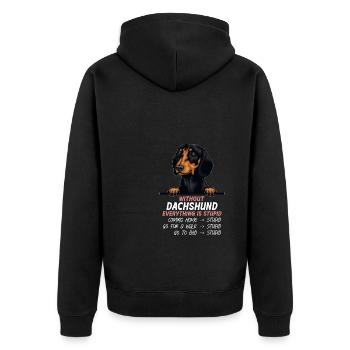 Ohne Dackel ist alles doof - Unisex Premium Bio Zip Hoodie - Schwarz - Hinten - Nico (187cm)