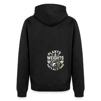 Pflanzen und Gewichte - mehr braucht es nicht - Unisex Premium Bio Zip Hoodie - Schwarz - Hinten - Nico (187cm)