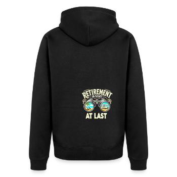 Der Ruhestand ist endlich in Sicht - Unisex Premium Bio Zip Hoodie - Schwarz - Hinten - Nico (187cm)