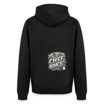 Zwingen Sie mich nicht, meine Chefstimme zu - Unisex Premium Bio Zip Hoodie - Schwarz - Hinten - Nico (187cm)