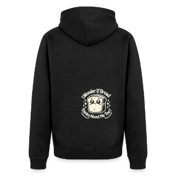 Ich frage mich, ob das Brot auch an mich denkt - Unisex Premium Bio Zip Hoodie - Schwarz - Hinten - Nico (187cm)