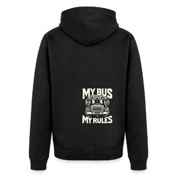 Mein Bus Meine Regeln - Unisex Premium Bio Zip Hoodie - Schwarz - Hinten - Nico (187cm)