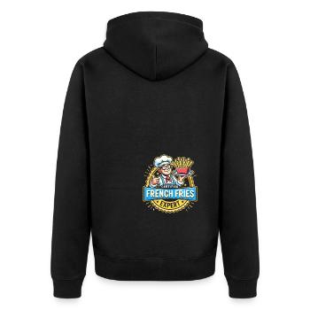 Zertifizierter Pommes-Frites-Experte - Unisex Premium Bio Zip Hoodie - Schwarz - Hinten - Nico (187cm)
