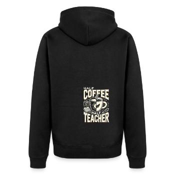 Halb Kaffee halb Lehrer - Unisex Premium Bio Zip Hoodie - Schwarz - Hinten - Nico (187cm)
