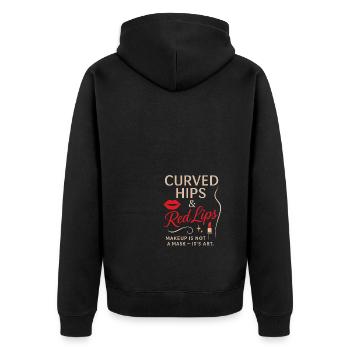 Geschwungene Hüften und rote Lippen - Unisex Premium Bio Zip Hoodie - Schwarz - Hinten - Nico (187cm)