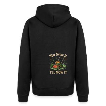 Du lässt es wachsen, ich werde es mähen - Unisex Premium Bio Zip Hoodie - Schwarz - Hinten - Nico (187cm)