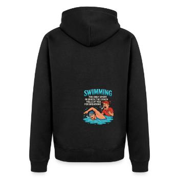 Schwimmen ist die einzige Sportart, bei der der - Unisex Premium Bio Zip Hoodie - Schwarz - Hinten - Nico (187cm)