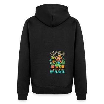 Ich bin so aufgeregt über Gartenarbeit, dass ich - Unisex Premium Bio Zip Hoodie - Schwarz - Hinten - Nico (187cm)