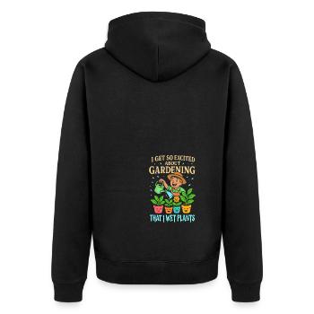 Ich bin so aufgeregt über Gartenarbeit, dass ich - Unisex Premium Bio Zip Hoodie - Schwarz - Hinten - Nico (187cm)